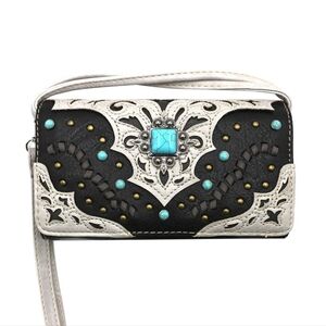 NWT Western Faux Leather Turquoise Accent Wallet Crossbody Wristlet